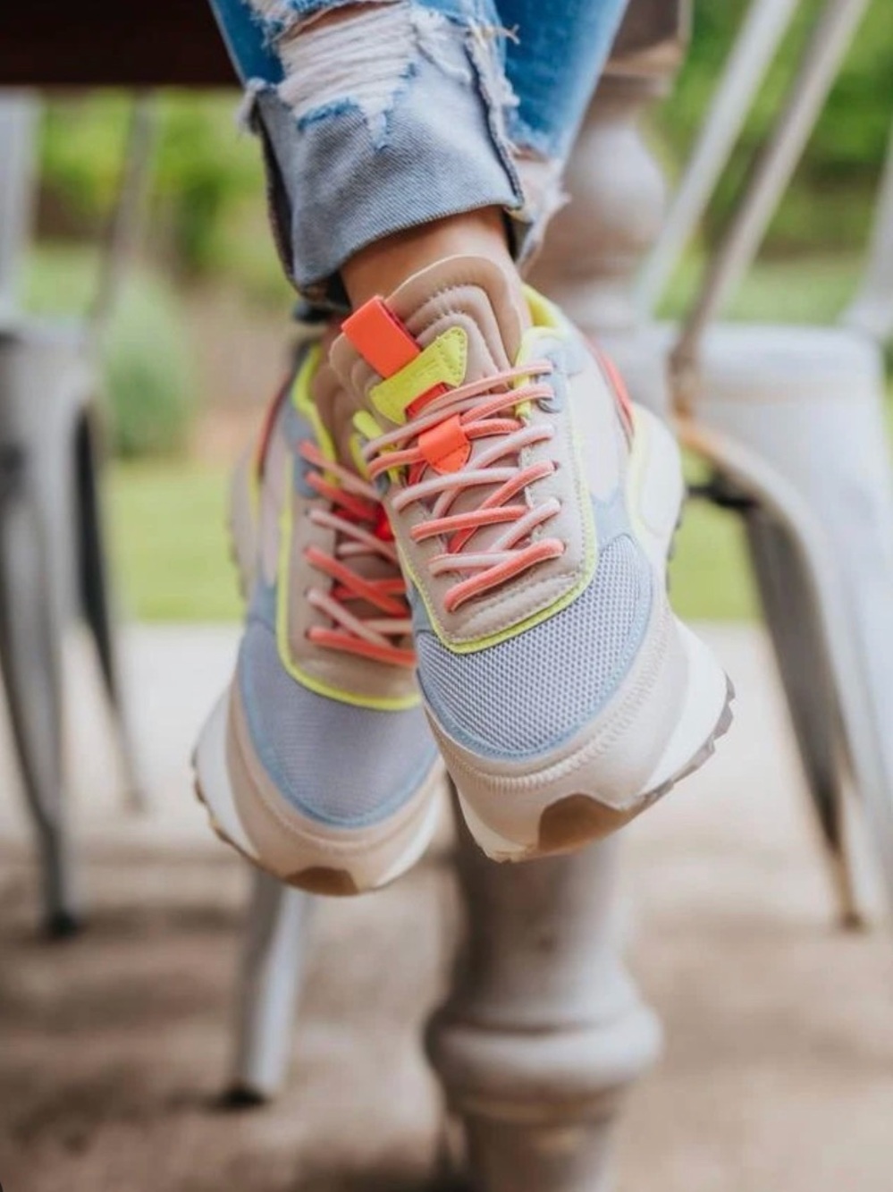 Women's Neutral & Neon Accent Casual Sneakers